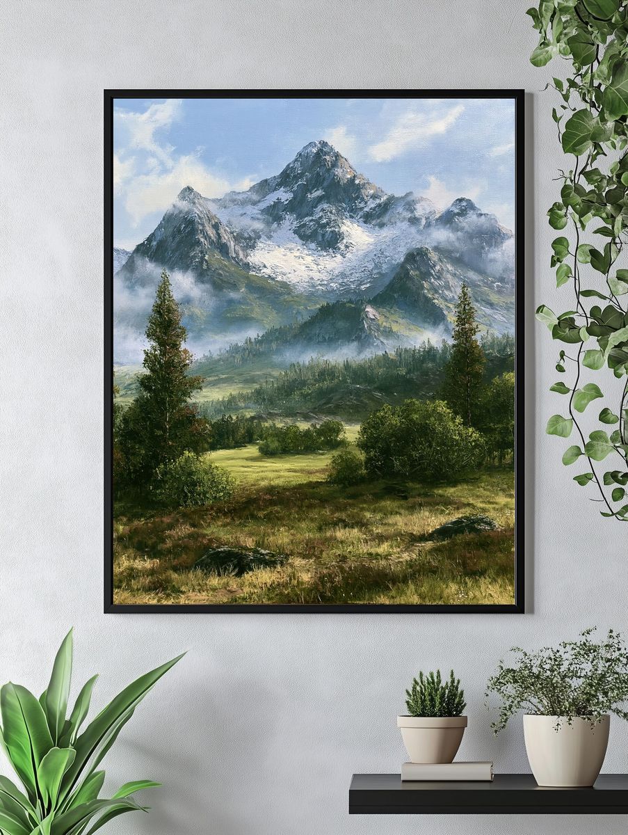 Snowy Mountain Valley Landscape Print. — room view 4