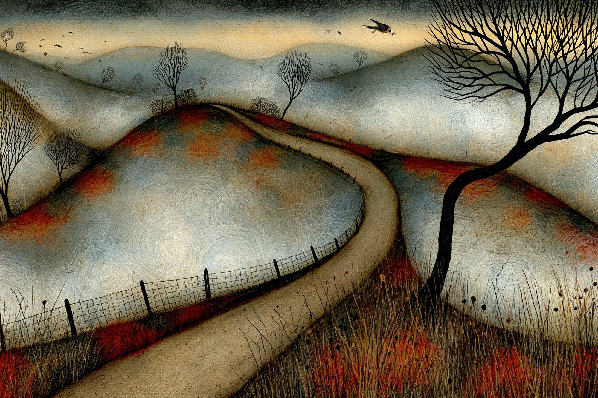 Winter Hills Landscape Print. poster detail