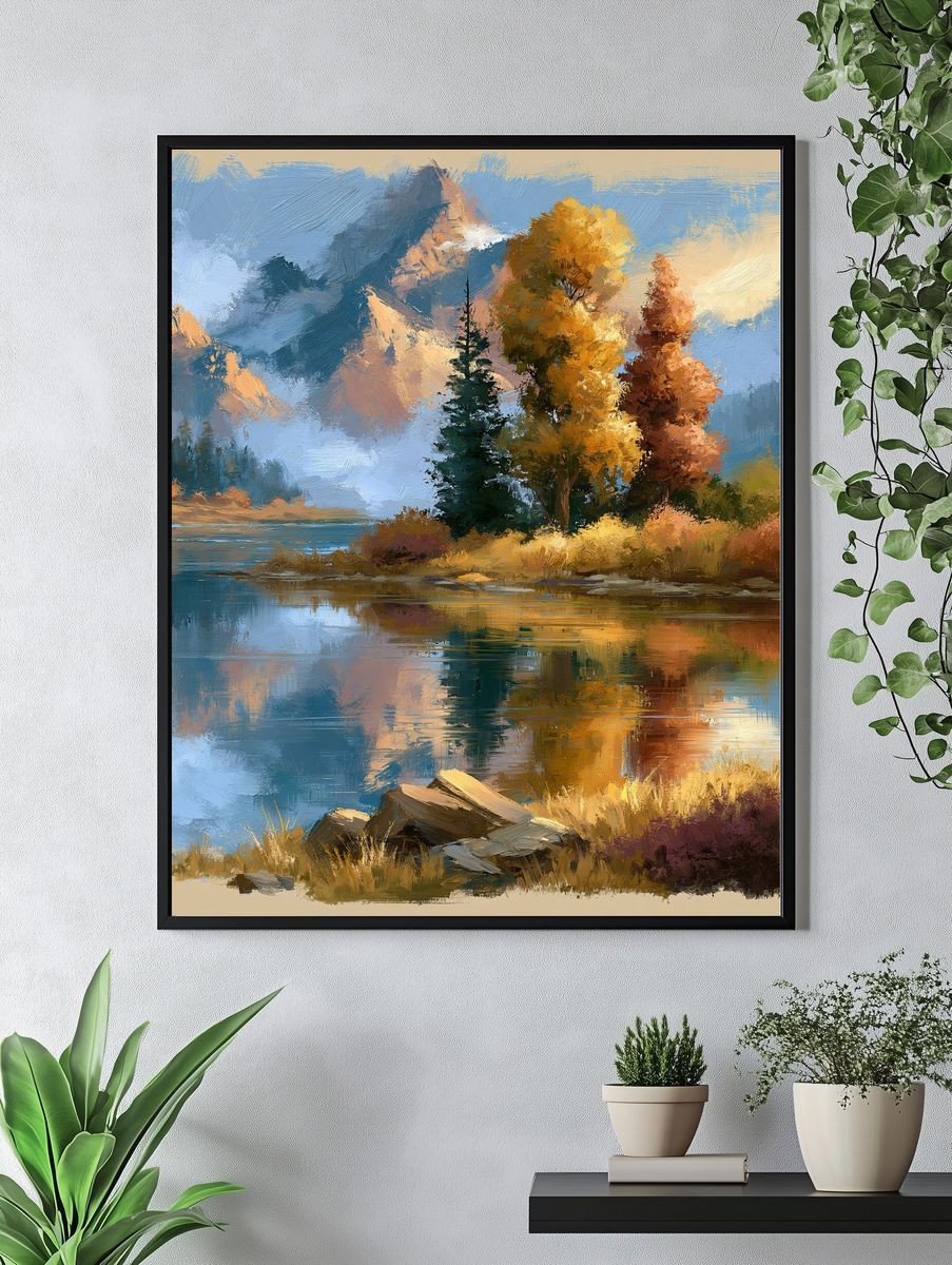 Autumn Mountain Lake Landscape Print. — room view 4