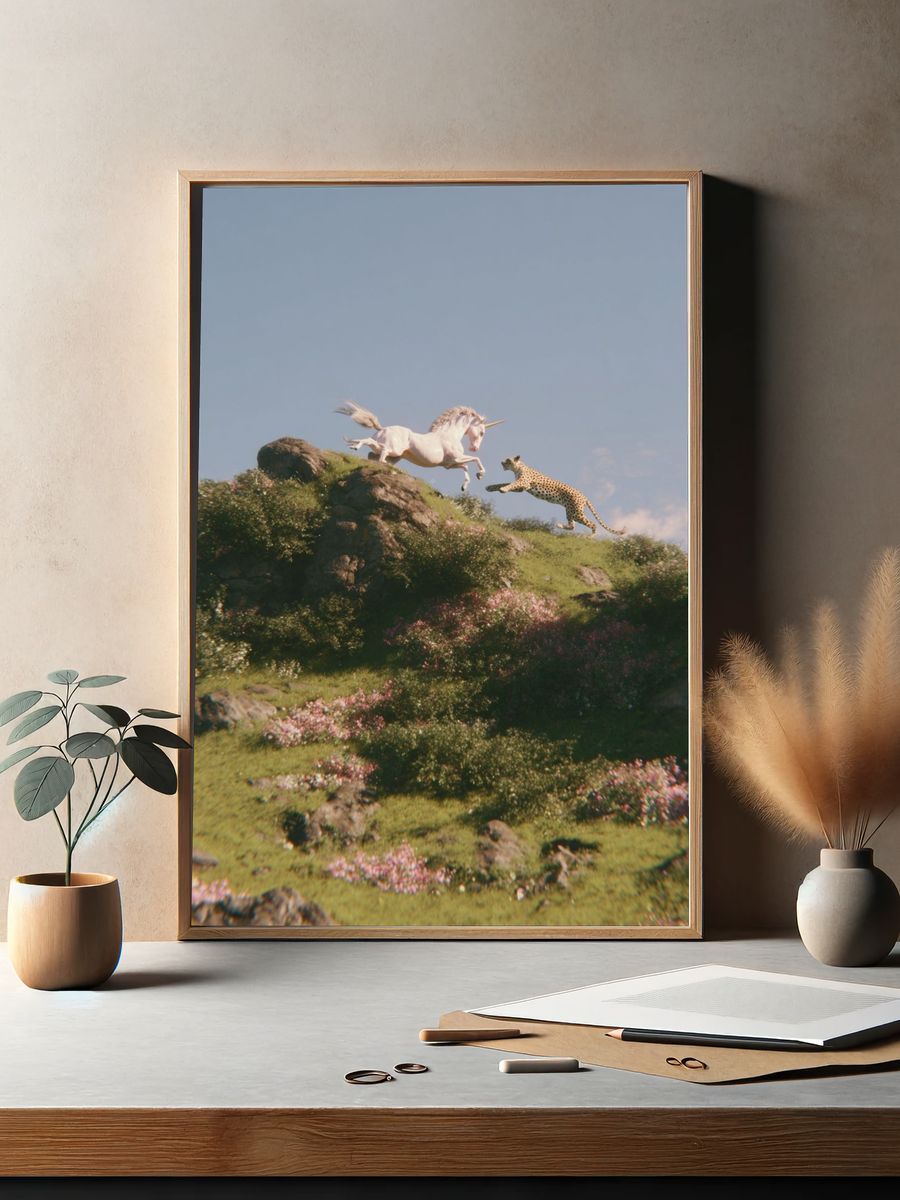 Unicorn and Cheetah — Fantasy Print. — room view 2