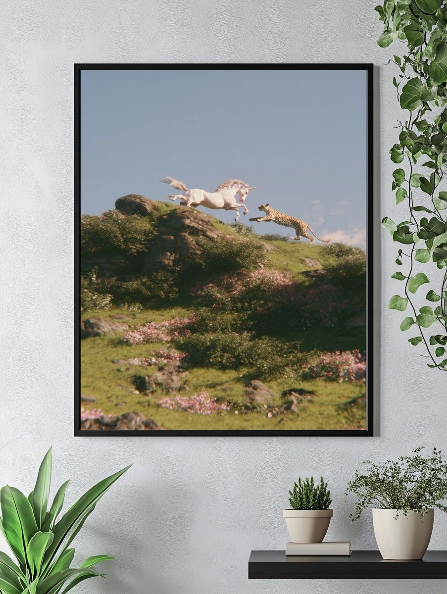 Unicorn and Cheetah — Fantasy Print. — room view 4