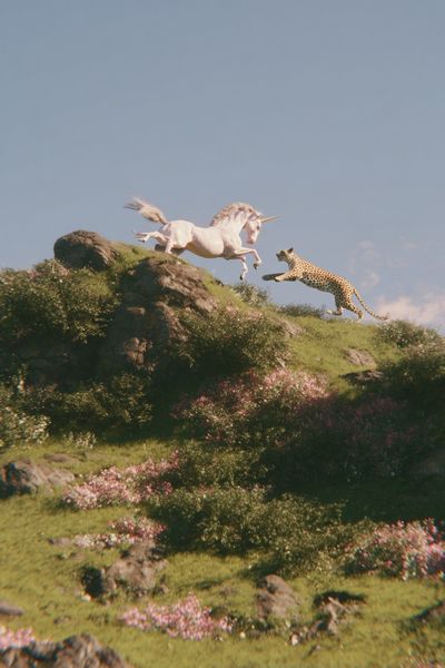 Unicorn and Cheetah — Fantasy Print. poster print