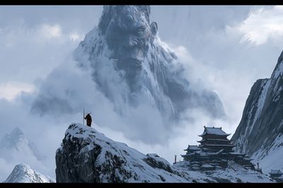 Snowy Mountain Giant Fantasy Print.