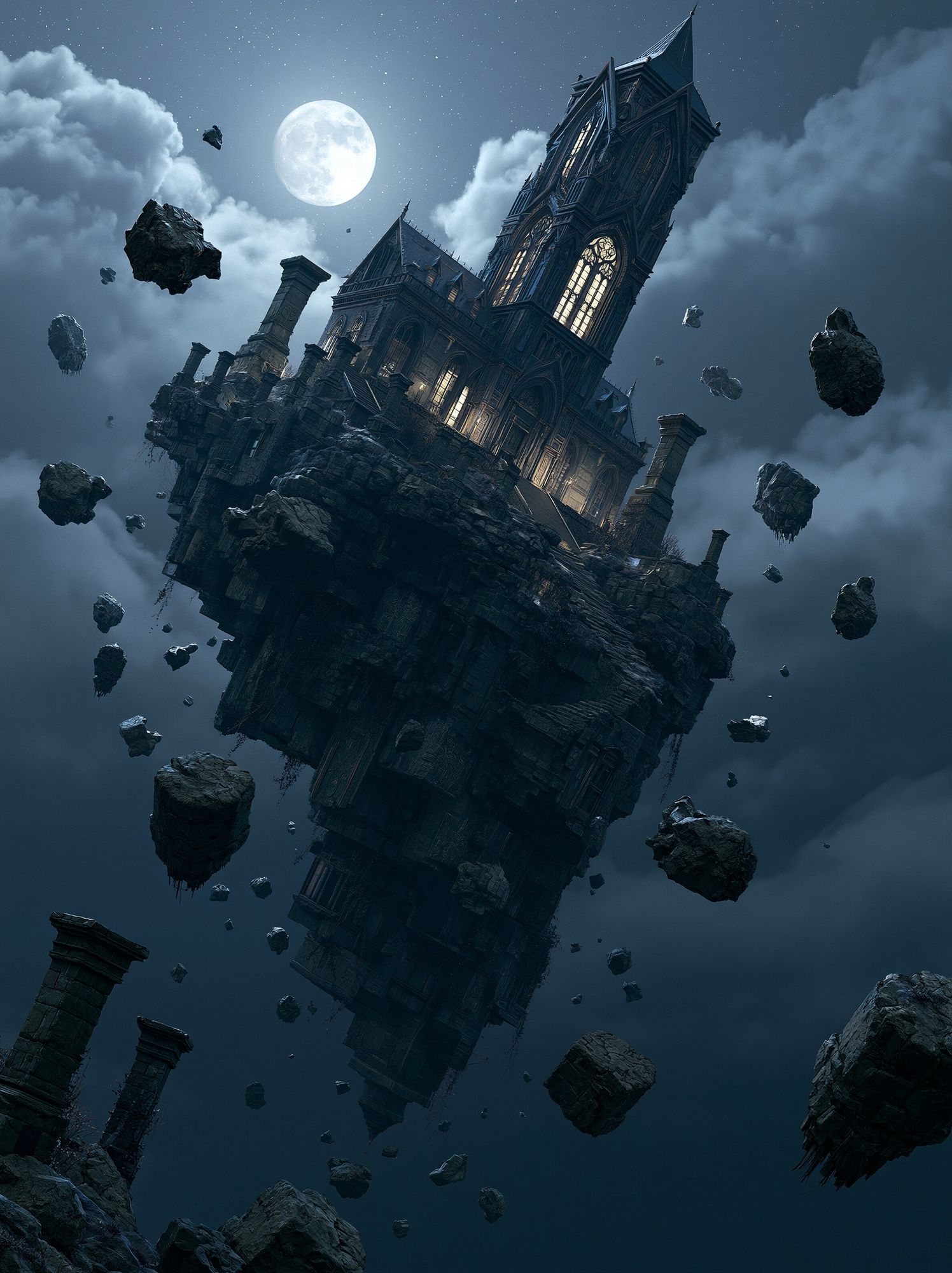 Floating Gothic Castle Moon Poster. poster — fine-art art