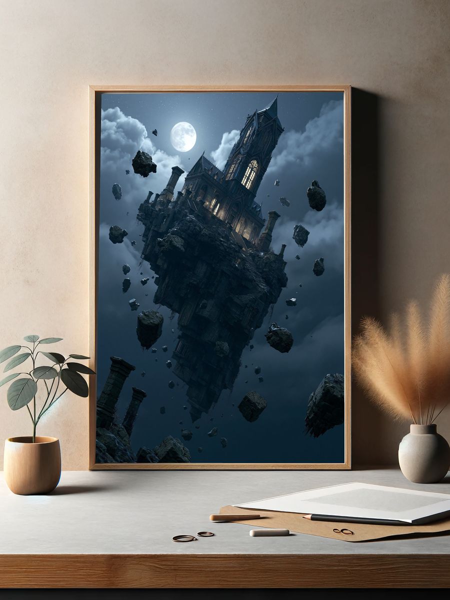 Floating Gothic Castle Moon Poster. — room view 2