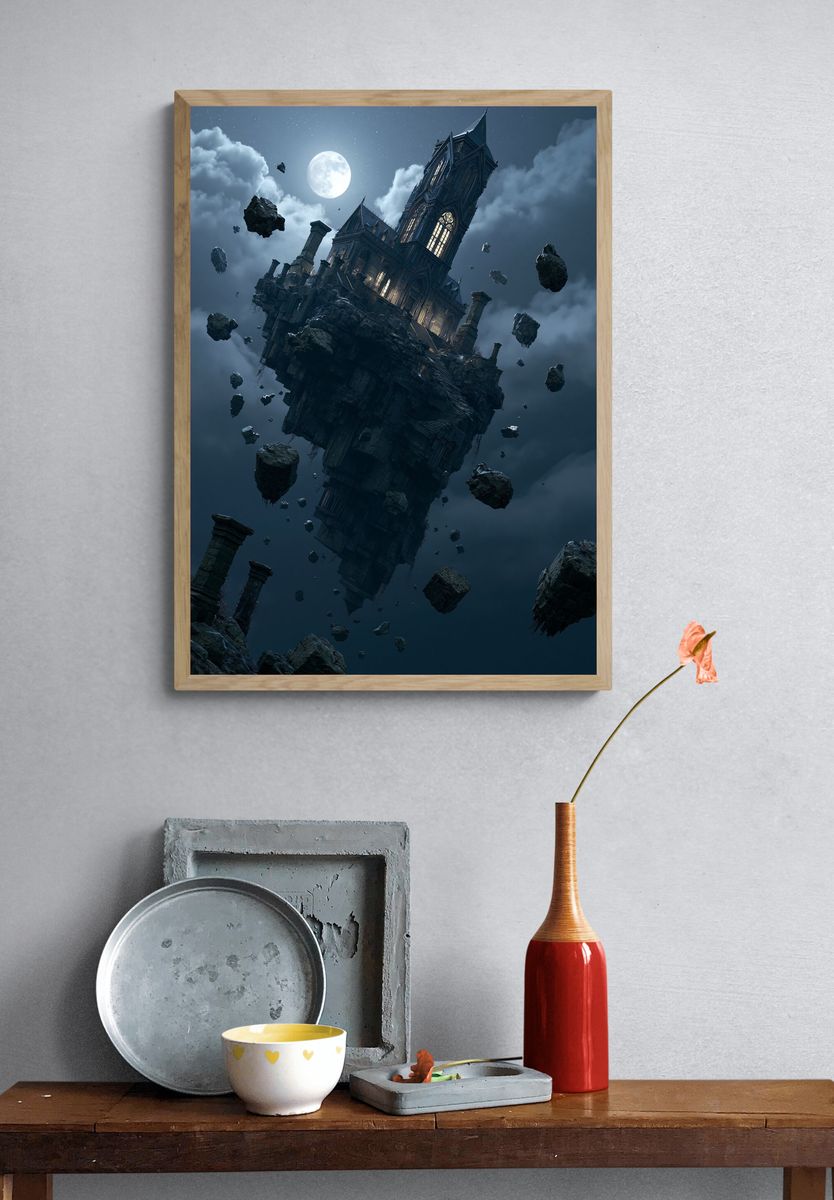 Floating Gothic Castle Moon Poster. — room view 3
