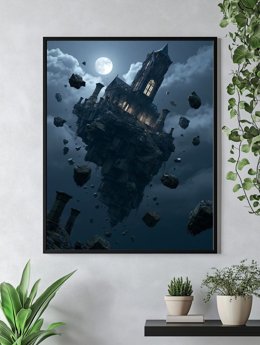 Floating Gothic Castle Moon Poster. — room view 4