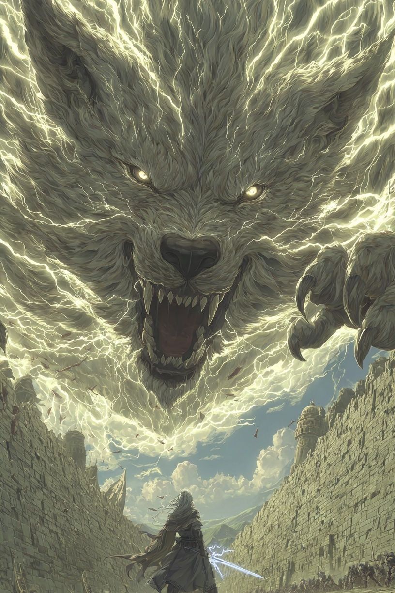 Epic Wolf Battle — Fantasy Print. poster detail