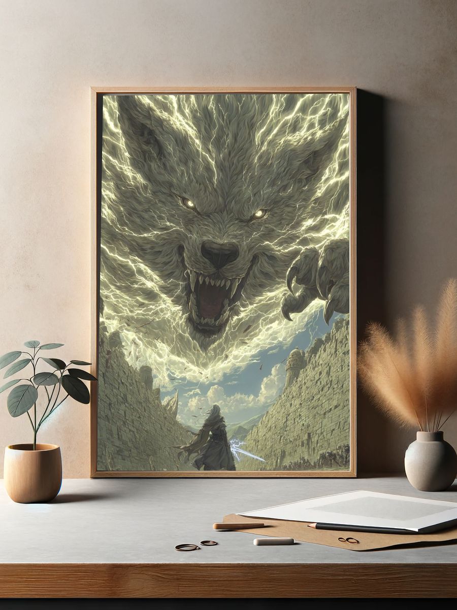 Epic Wolf Battle — Fantasy Print. — room view 2