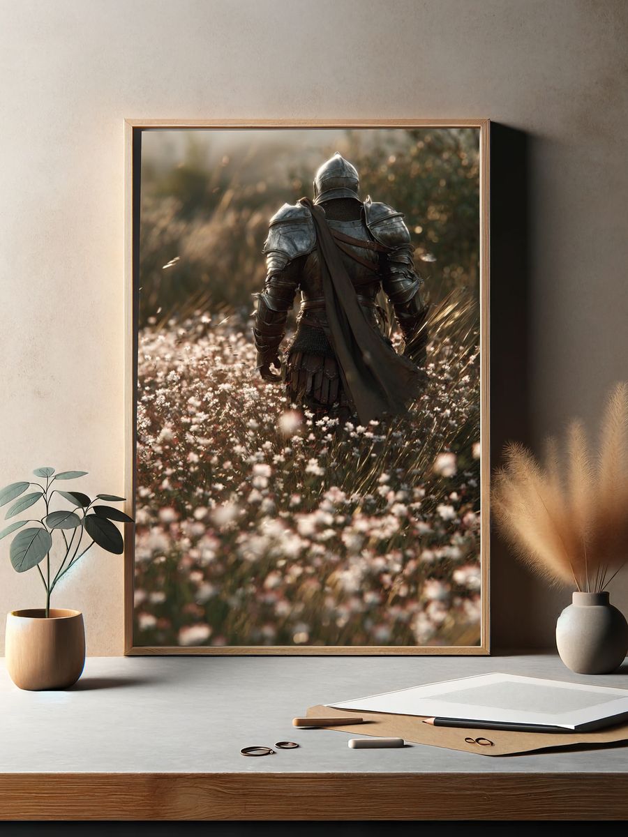 Armored Knight Meadow Print. — room view 2