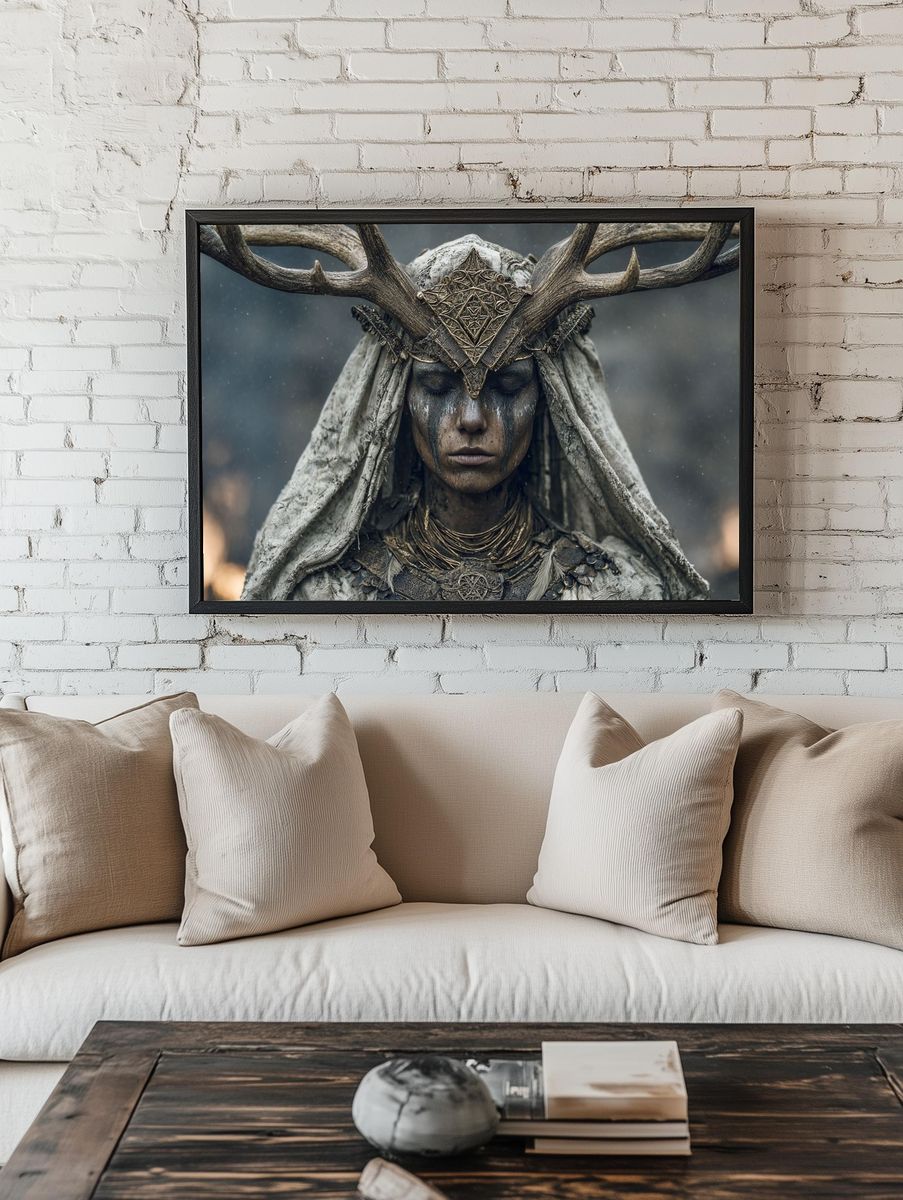 Crowned Forest Shaman Portrait Print. — room view 1