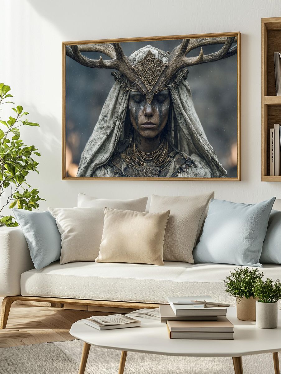 Crowned Forest Shaman Portrait Print. — room view 2