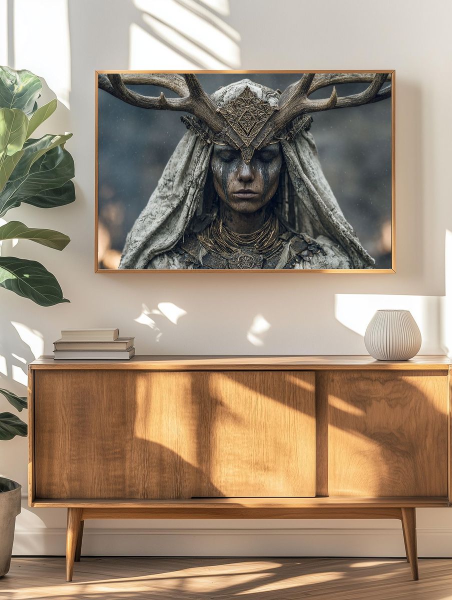 Crowned Forest Shaman Portrait Print. — room view 3