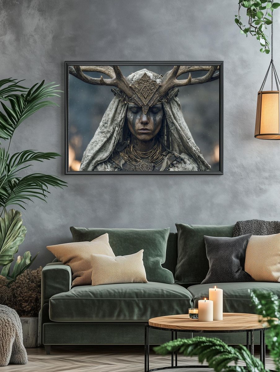 Crowned Forest Shaman Portrait Print. — room view 4