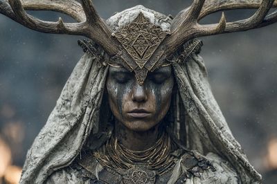 Crowned Forest Shaman Portrait Print. poster print