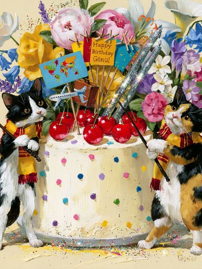 Birthday Cats Celebration Poster. poster