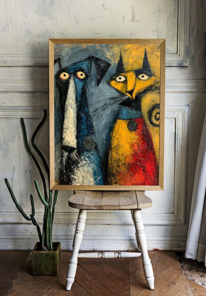 Abstract Cat and Dog Portrait Poster. — room view 1