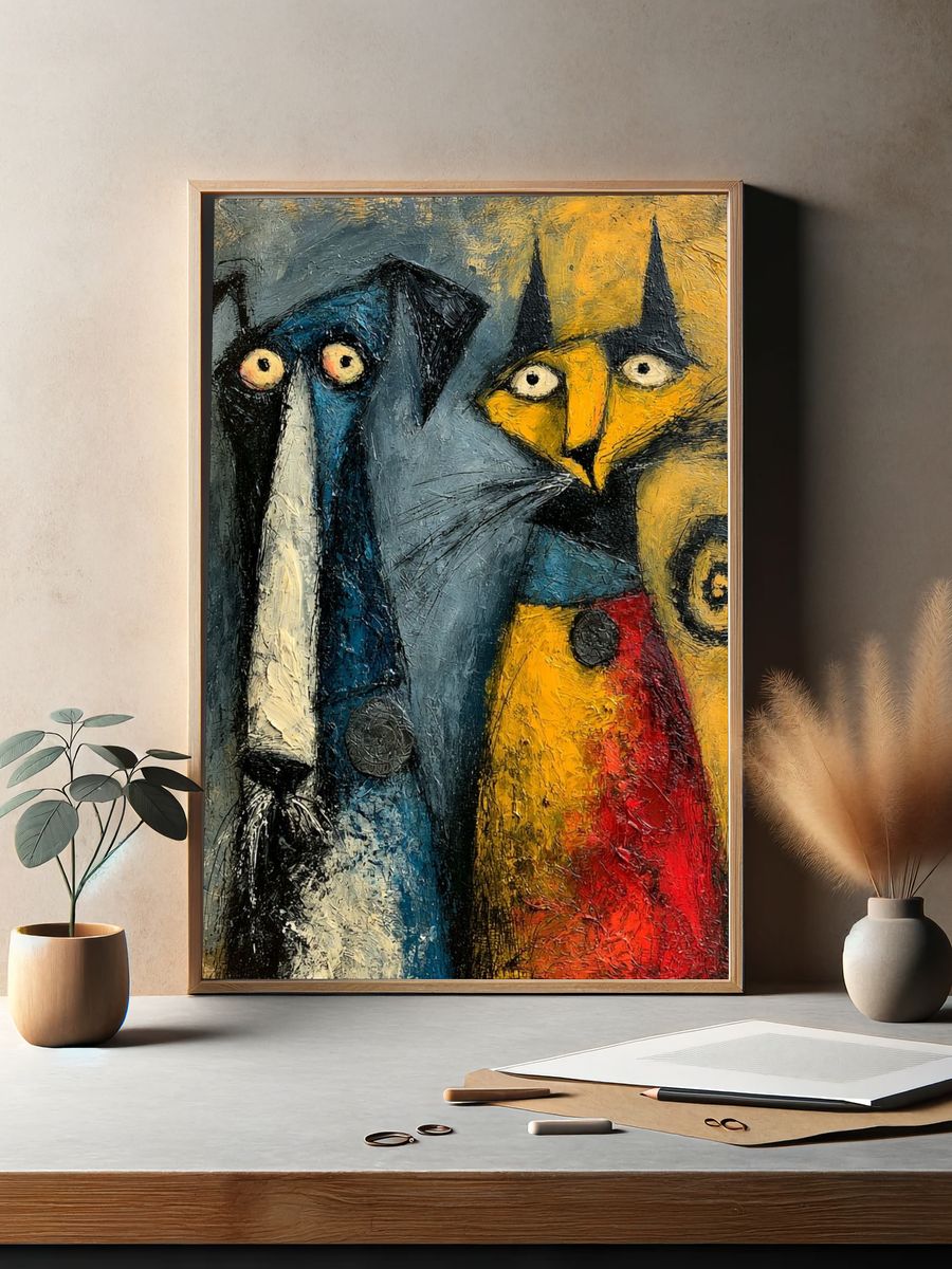 Abstract Cat and Dog Portrait Poster. — room view 2