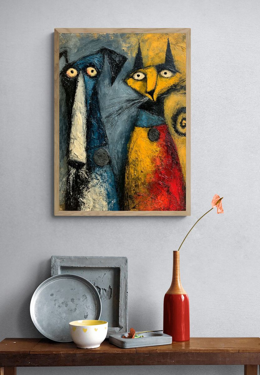 Abstract Cat and Dog Portrait Poster. — room view 3