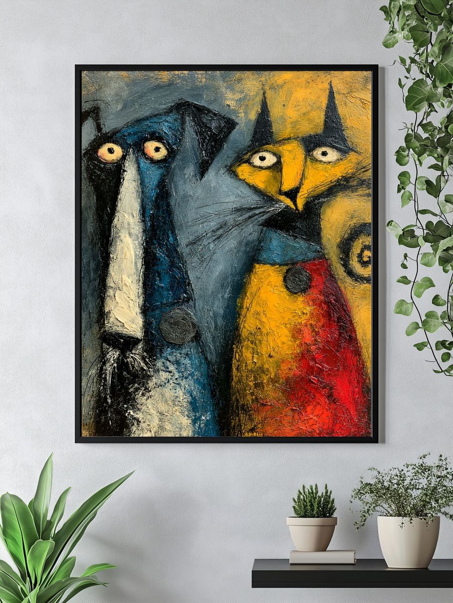 Abstract Cat and Dog Portrait Poster. — room view 4