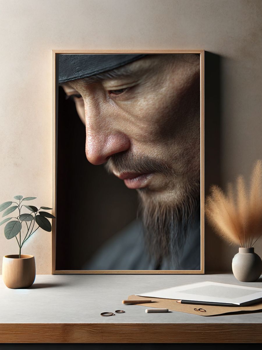 Contemplative Man — Fine Art Print. — room view 2
