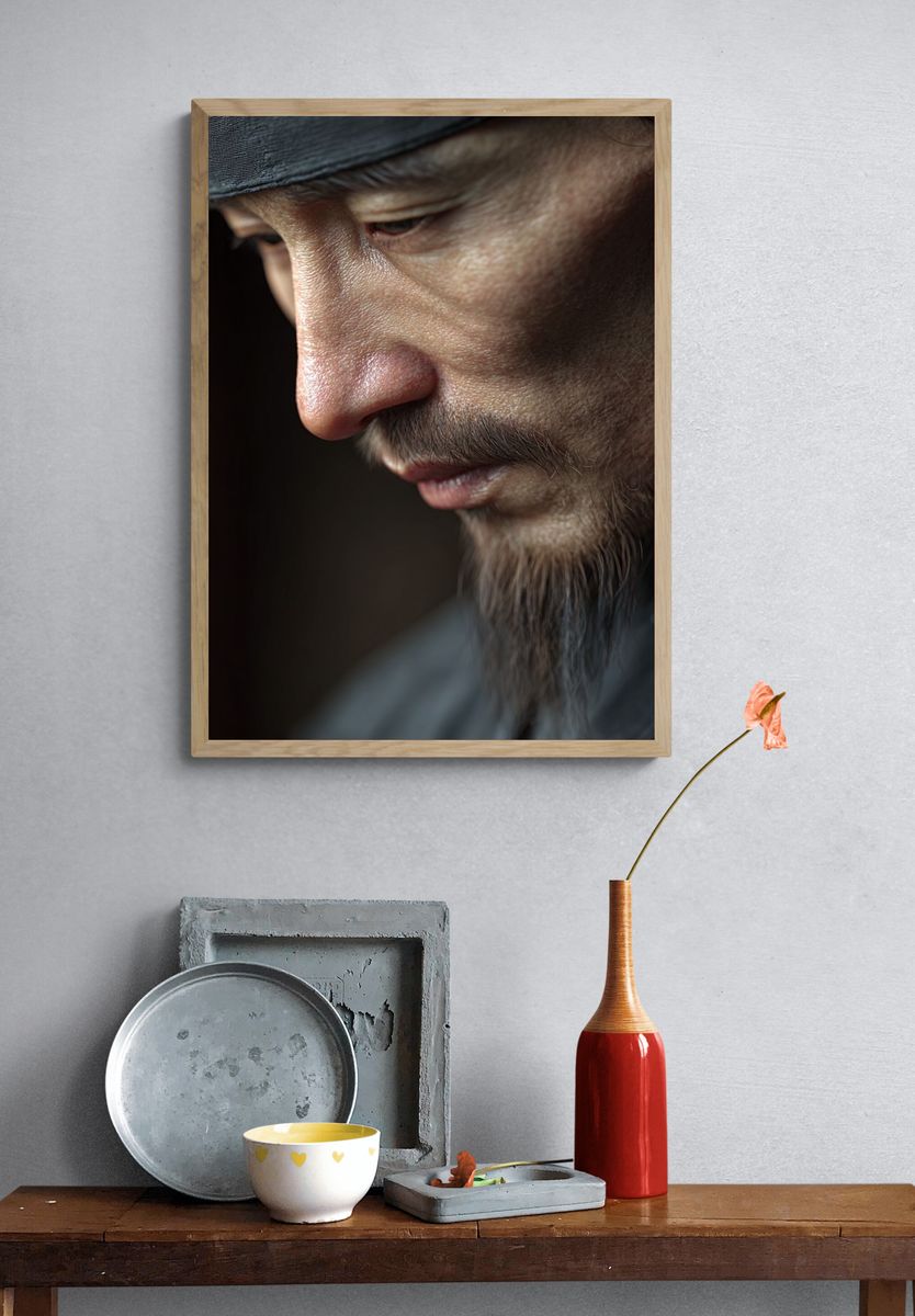 Contemplative Man — Fine Art Print. — room view 3