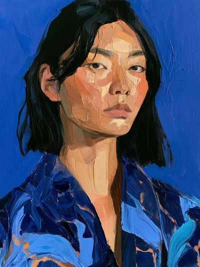 Blue Portrait Oil Painting Print.