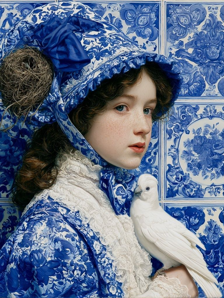 Blue Portrait with Dove Print. poster — fine-art art
