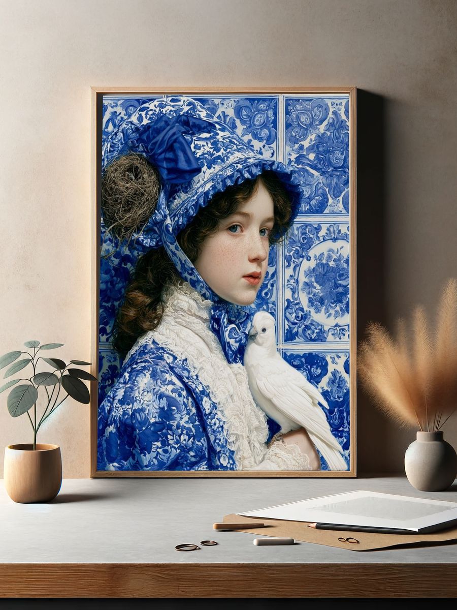 Blue Portrait with Dove Print. — room view 2