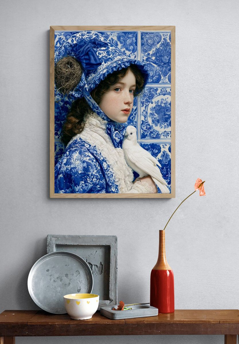 Blue Portrait with Dove Print. — room view 3