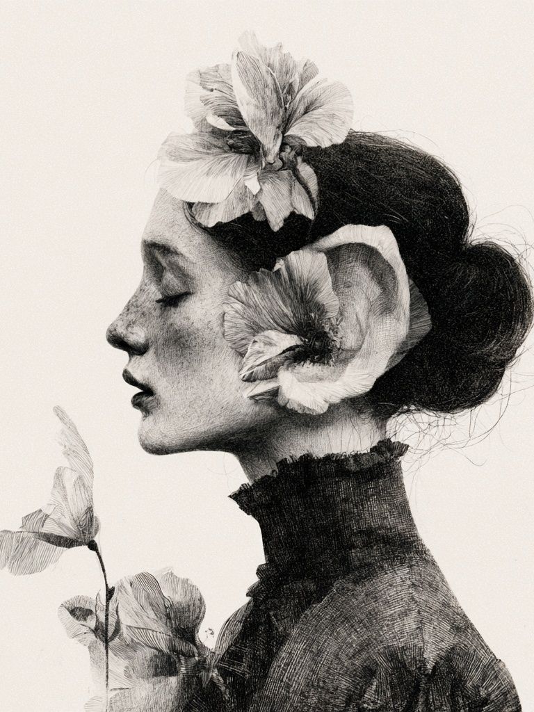 Floral Profile Portrait Print. poster detail