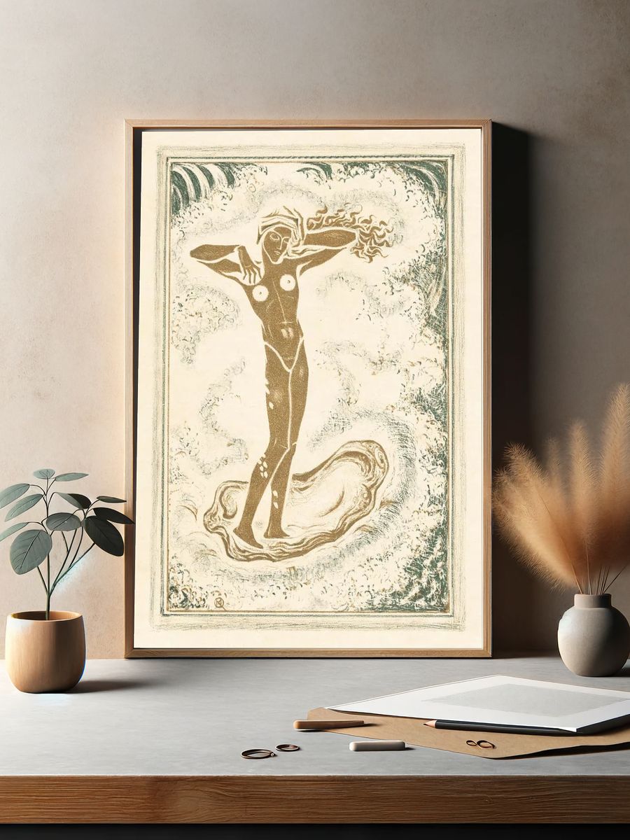 Nude Woman in Waves — Fine Art Print. — room view 2