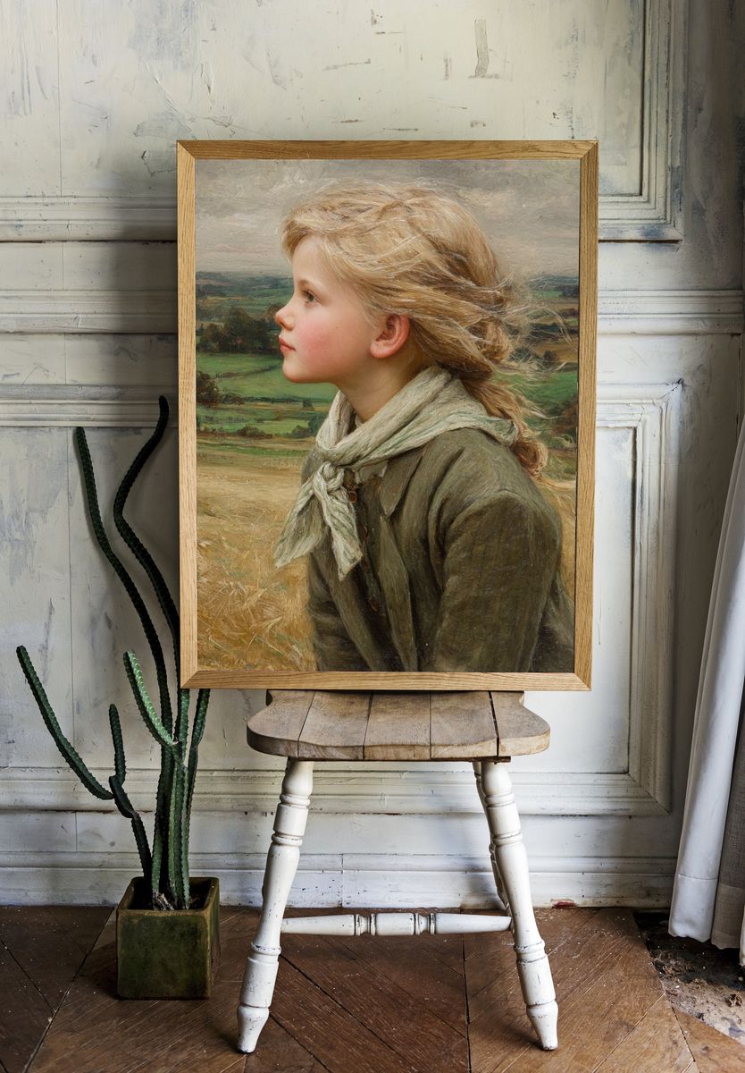 Windblown Girl Portrait Print. room preview