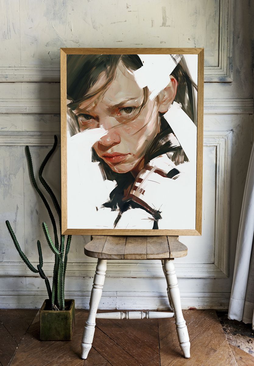 Expressive Woman Portrait Print. room preview