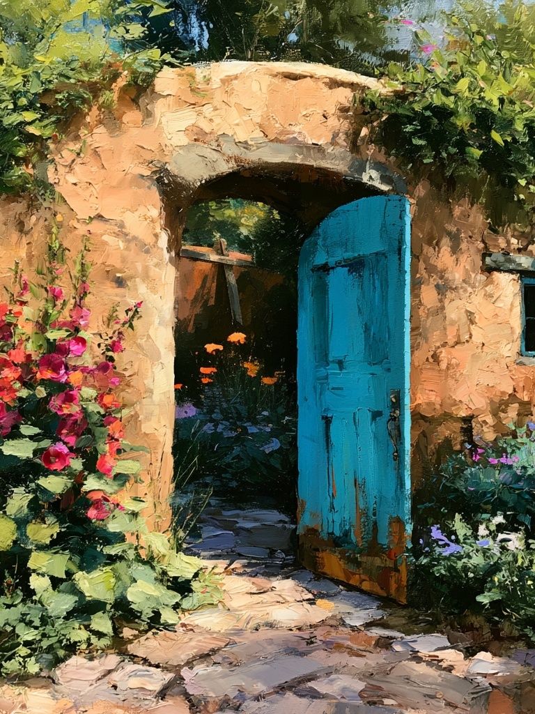 Mediterranean Garden Doorway Print. poster — fine-art art