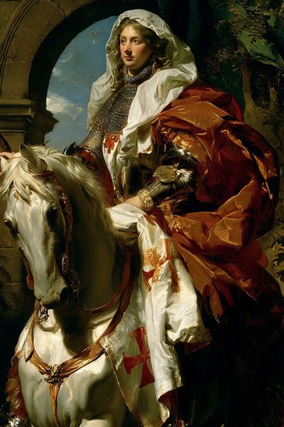 Medieval Knight on White Horse Print. poster