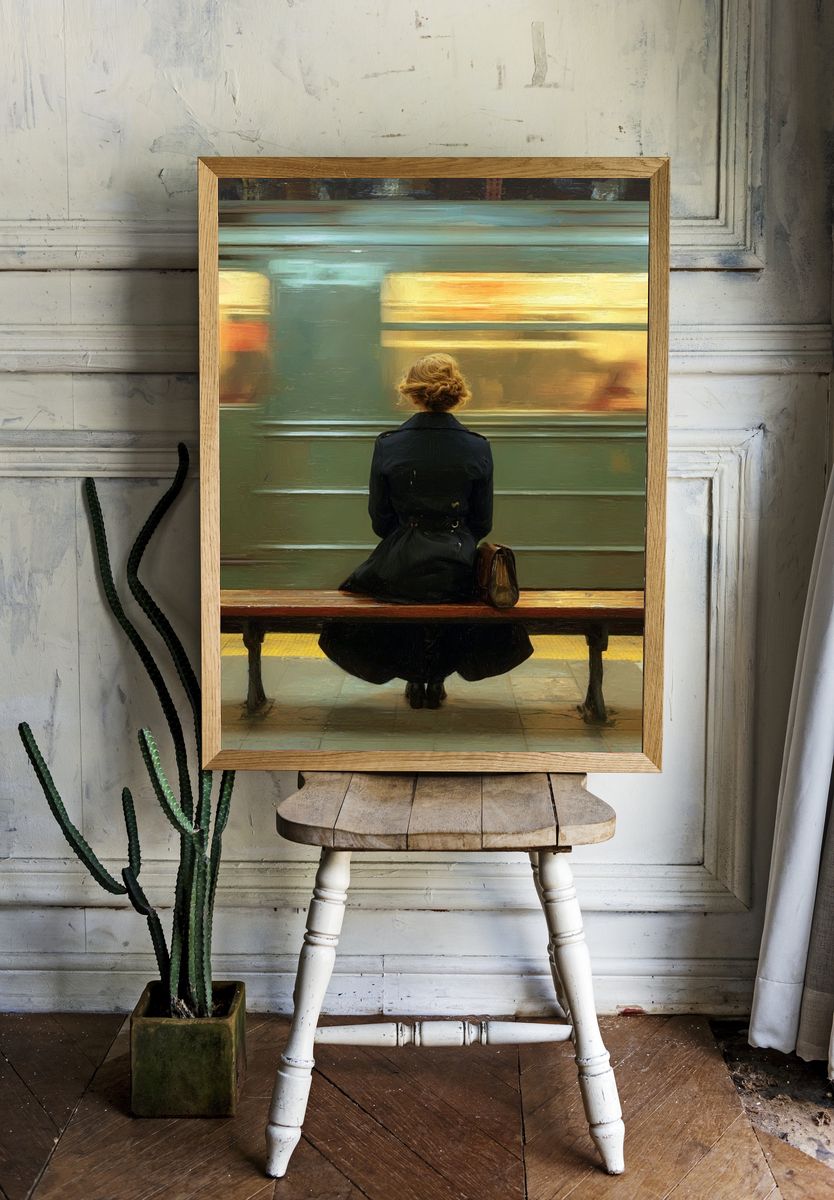 Woman Waiting at Subway — Fine Art Print. — room view 1