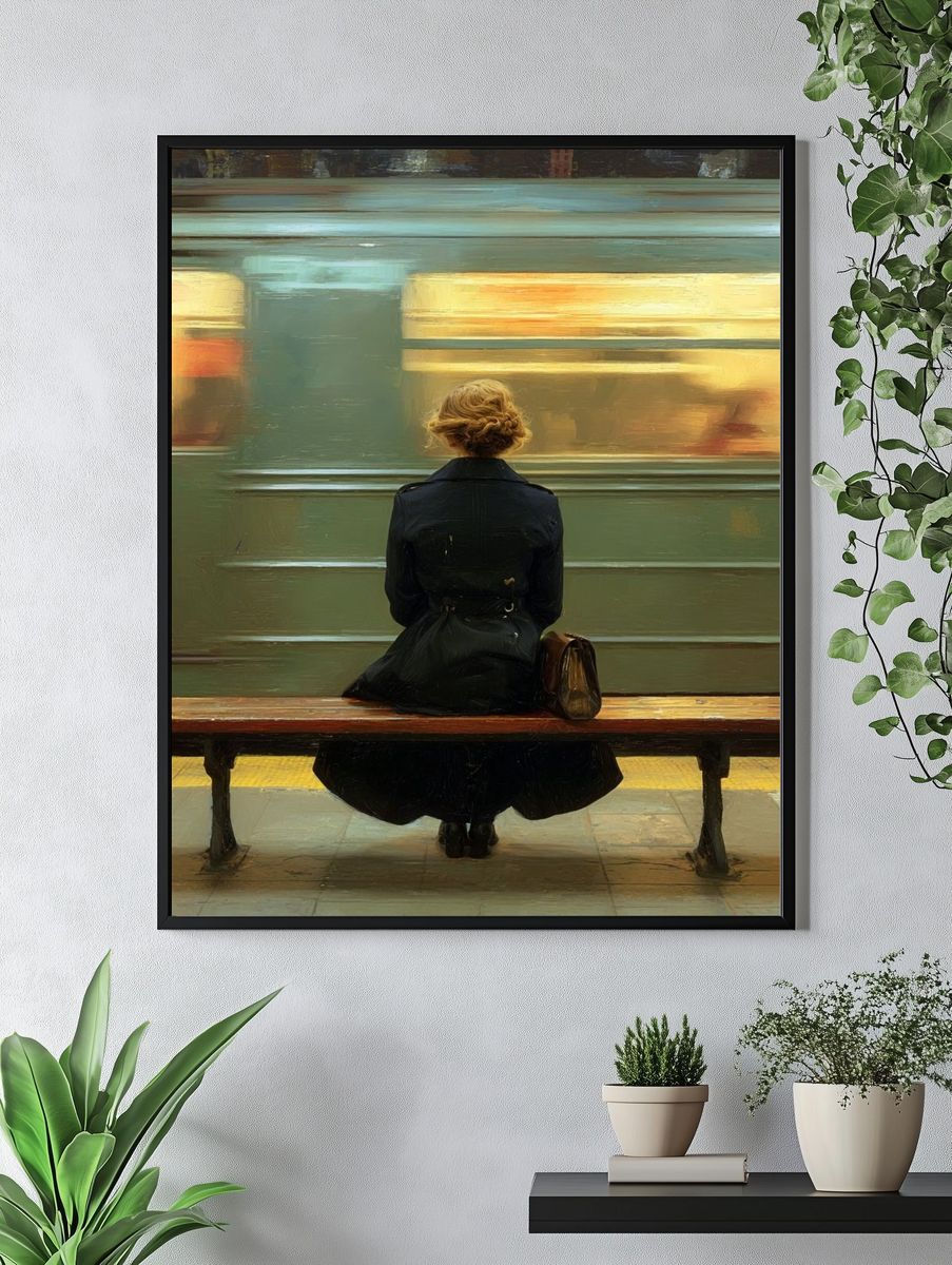 Woman Waiting at Subway — Fine Art Print. — room view 4