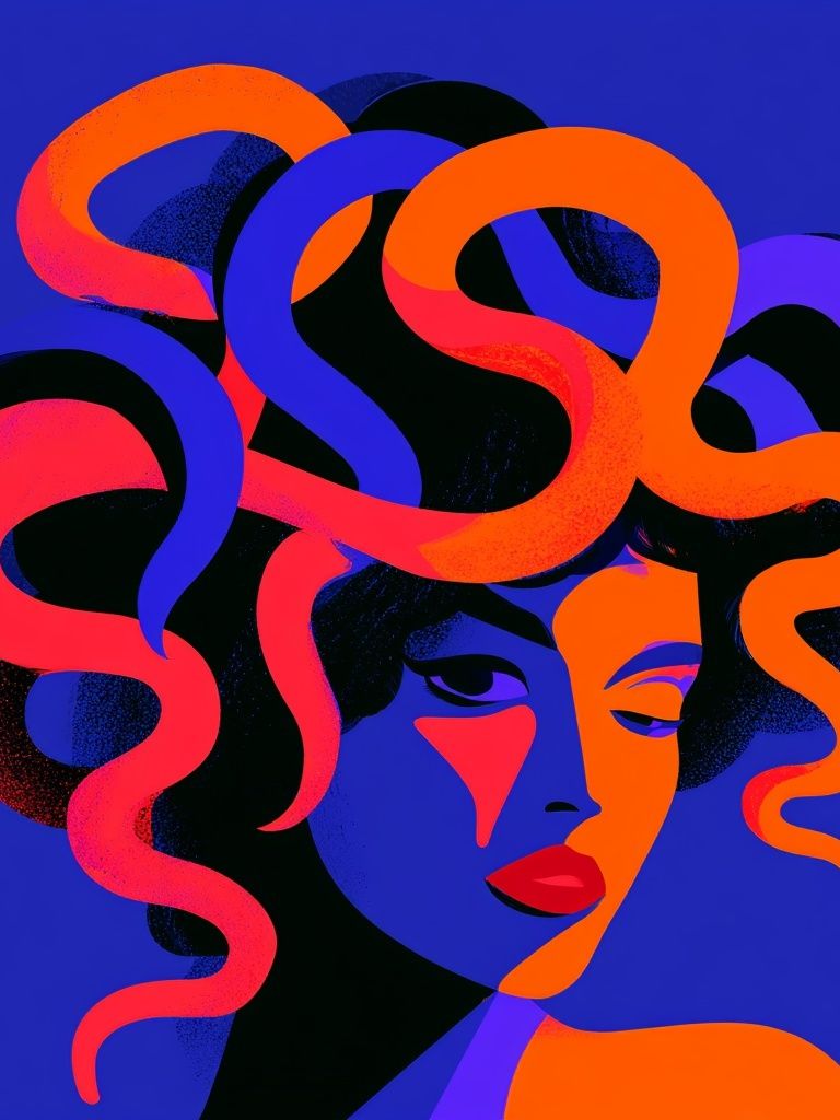 Neon Medusa Portrait Print. poster detail