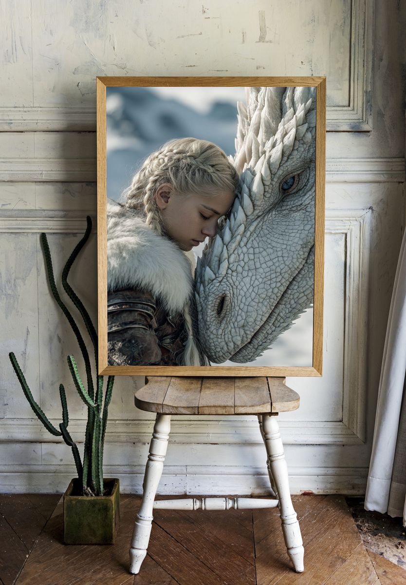Girl with Dragon — Fantasy Art Print. — room view 1