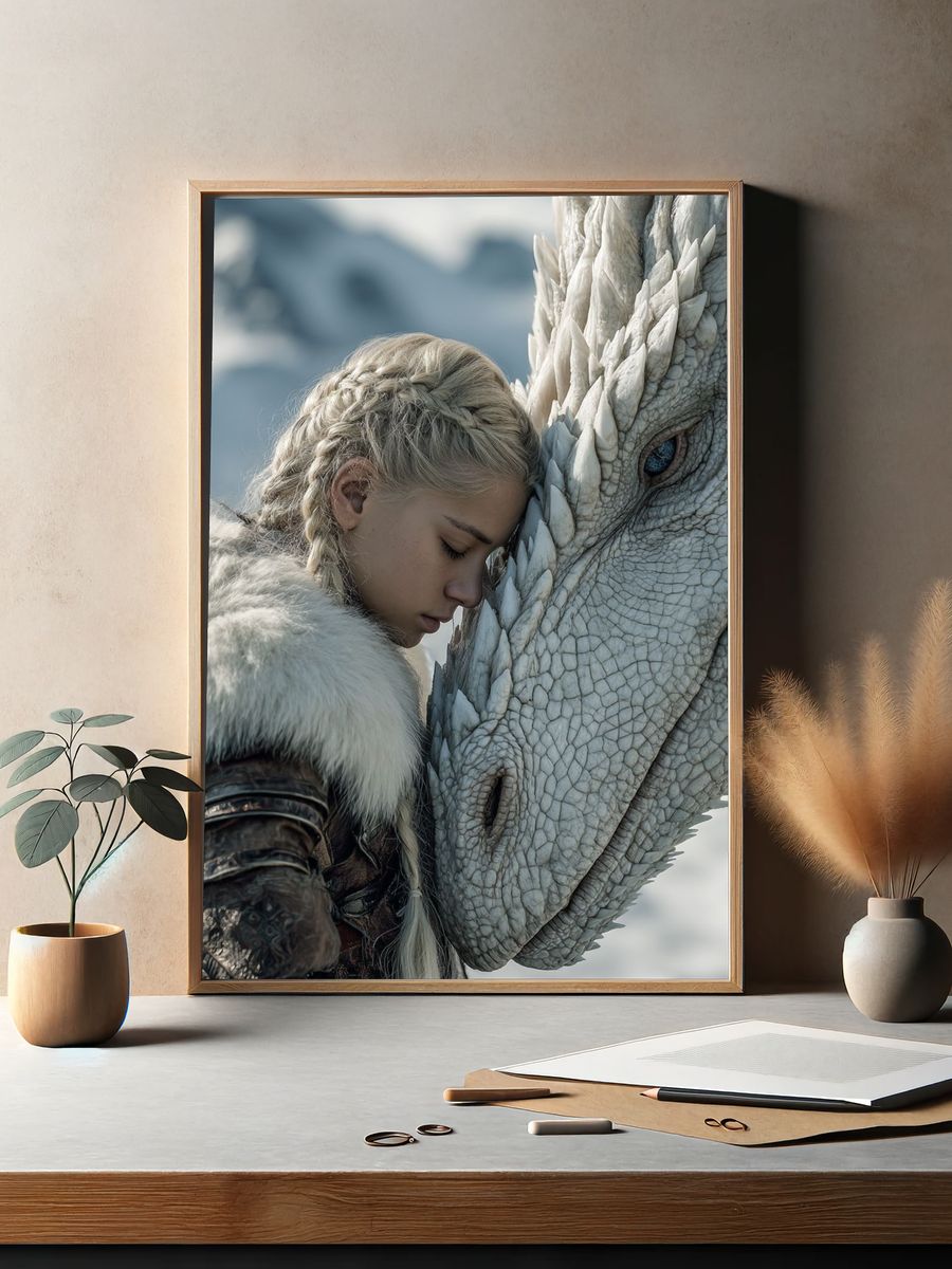 Girl with Dragon — Fantasy Art Print. — room view 2