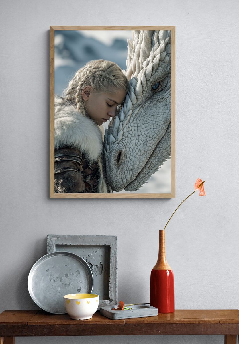 Girl with Dragon — Fantasy Art Print. — room view 3
