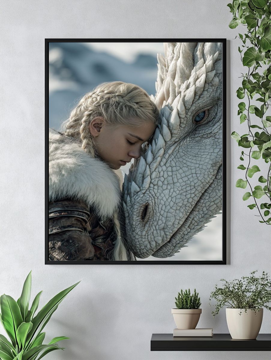 Girl with Dragon — Fantasy Art Print. — room view 4