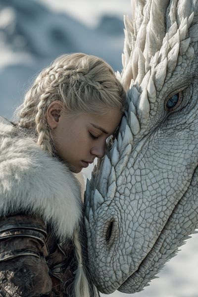 Girl with Dragon — Fantasy Art Print. poster print