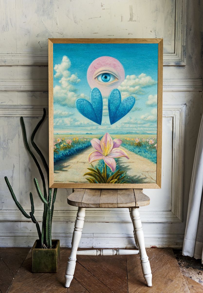 Surreal Eye and Flower Landscape Poster. — room view 1