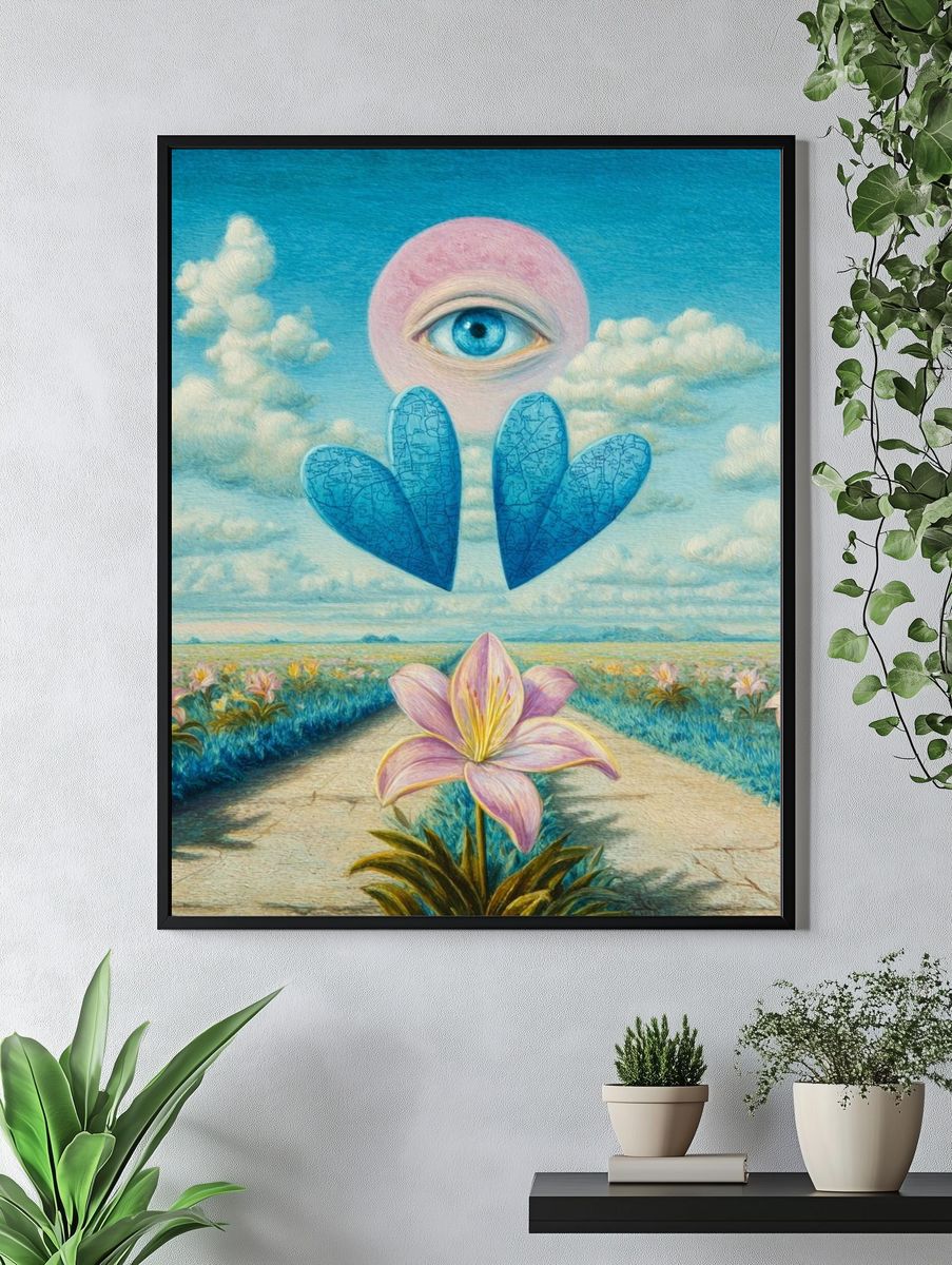 Surreal Eye and Flower Landscape Poster. — room view 4