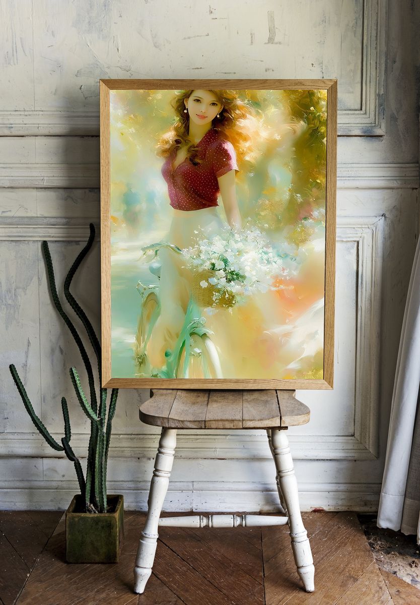 Dreamy Floral Bicycle Portrait Print. room preview