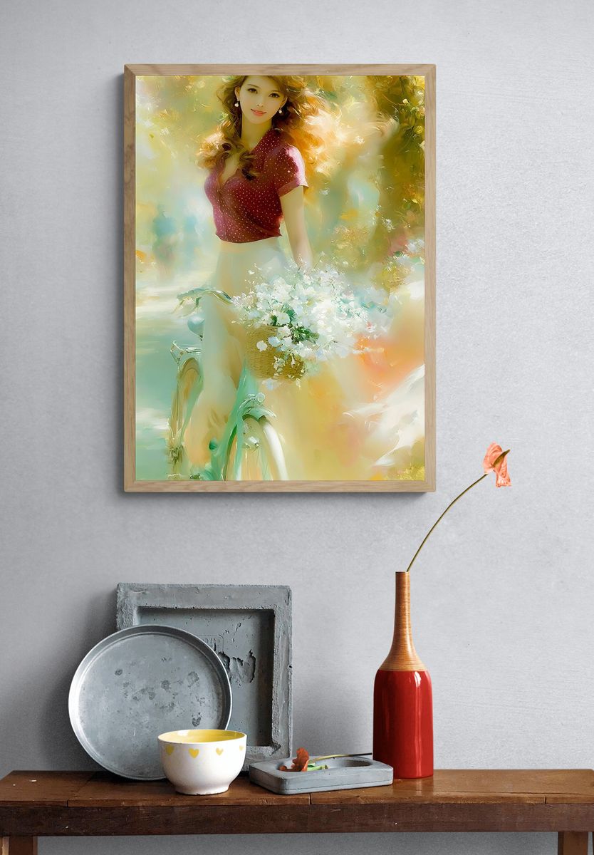 Dreamy Floral Bicycle Portrait Print. — room view 3