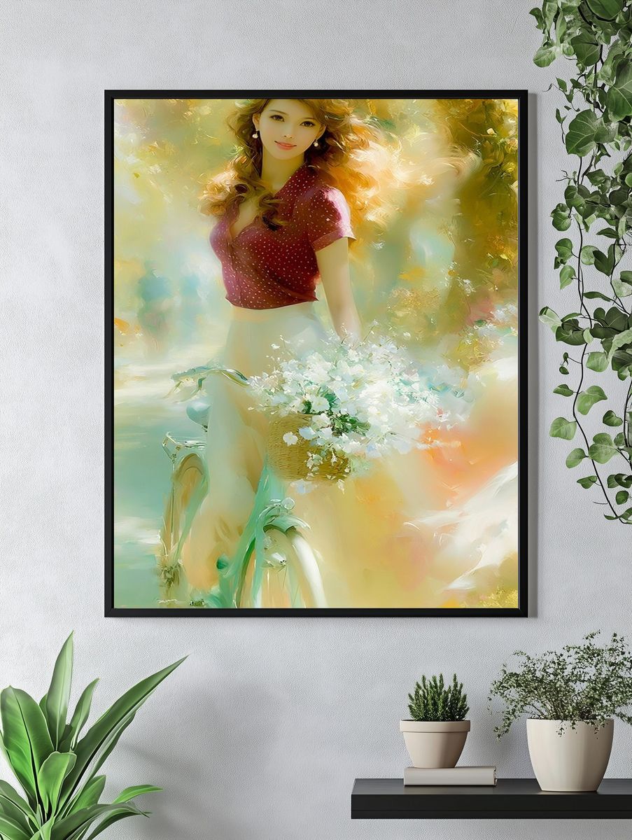 Dreamy Floral Bicycle Portrait Print. — room view 4