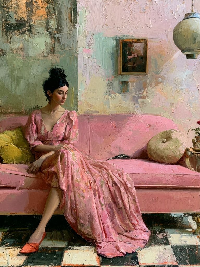 Pink Sofa Portrait Fine-Art Poster. poster detail